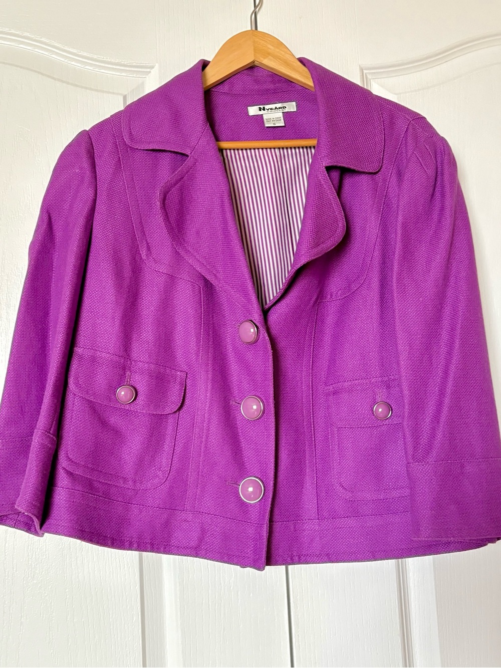 Viyara Purple Cropped Button-Front Blazer
